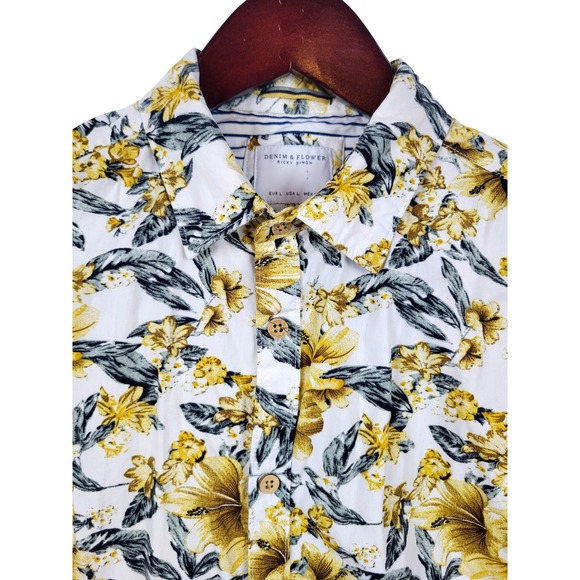Denim & Flower Ricky Singh Mens Floral Button Down Short Sleeve Shirt Large - Picture 1 of 8